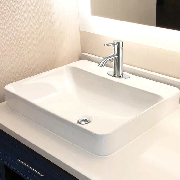 Nantucket Sinks 17.25'' Glazed Enamel Vitreous China Rectangular Bathroom Sink with Overflow | Wayfair North America
