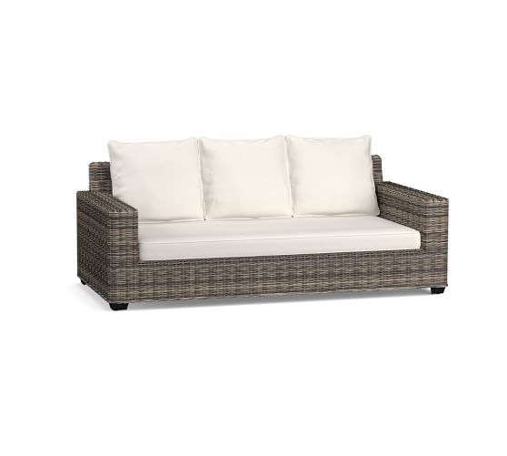 Torrey All-Weather Wicker Square Arm 86" Sofa, Charcoal Gray | Pottery Barn (US)