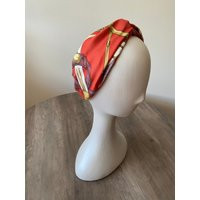 Hermès Soft Twist Headband Made From ‘Cavalcadour' Scarf in Red | Etsy (US)