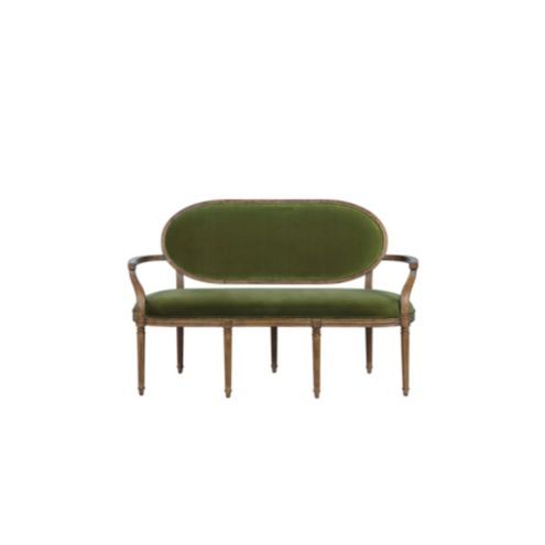 Louis XVI Oval Bench in Sage Velvet with Walnut finish | Ballard Designs, Inc.