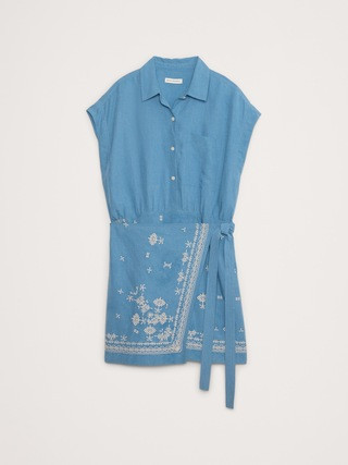 Embroidered TENCEL™-Linen Wrap Dress | Banana Republic (US)