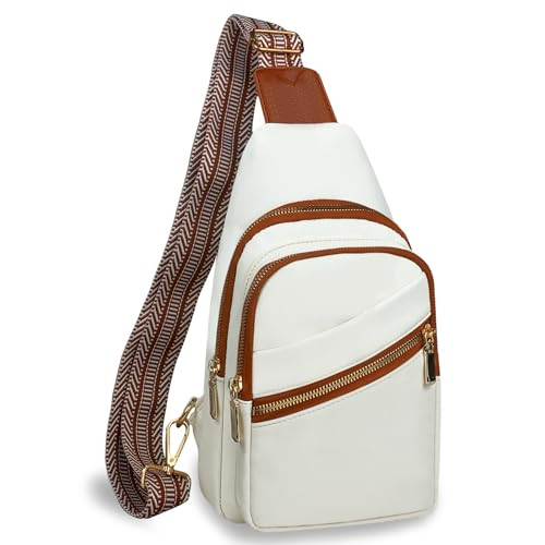 cuiab Small Sling Bag for Women, Crossbody Sling Bags for Women, Sling Bag for Women Cross Body Purse, Lightweight Bag for Travel or Daily Use (White & Brown) | Amazon (US)
