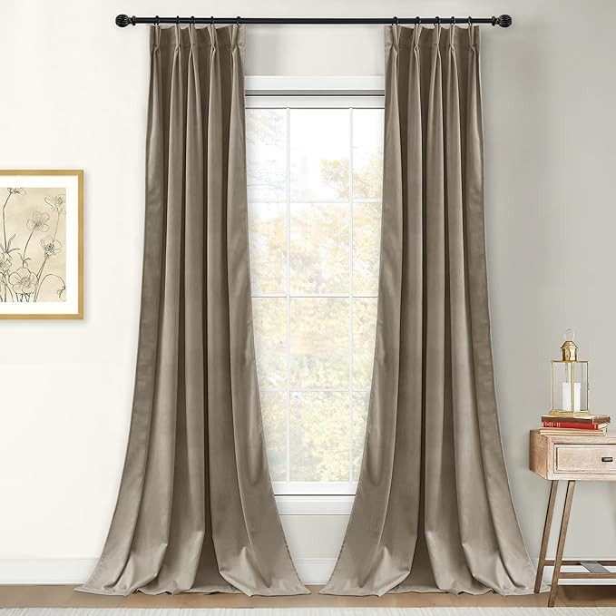 StangH Camel Beige Velvet Curtains 108 inches Long for Living Room, Pinch Pleat Room Darkening Be... | Amazon (US)
