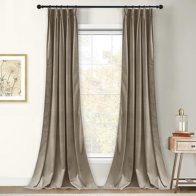 StangH Taupe Pinch Pleat Velvet Curtains - Elegant Home Decoration Room Darkening Thermal Insulat... | Amazon (US)