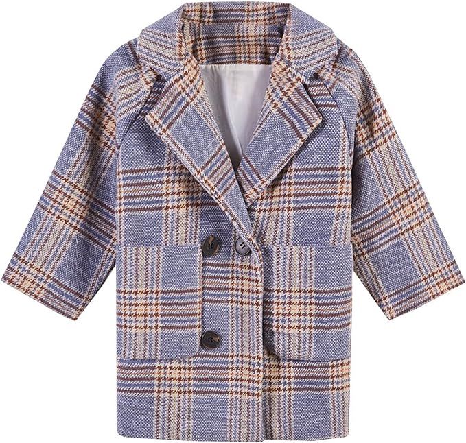 Boys Kids Plaid Checked Wool Coat Winter Single Breasted Jacket Trench Coat | Amazon (US)