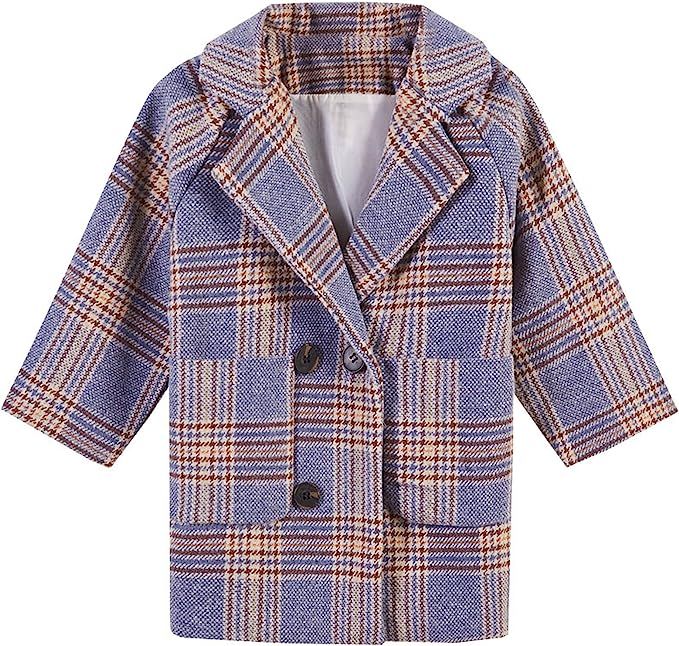 Boys Kids Plaid Checked Wool Coat Winter Single Breasted Jacket Trench Coat | Amazon (US)