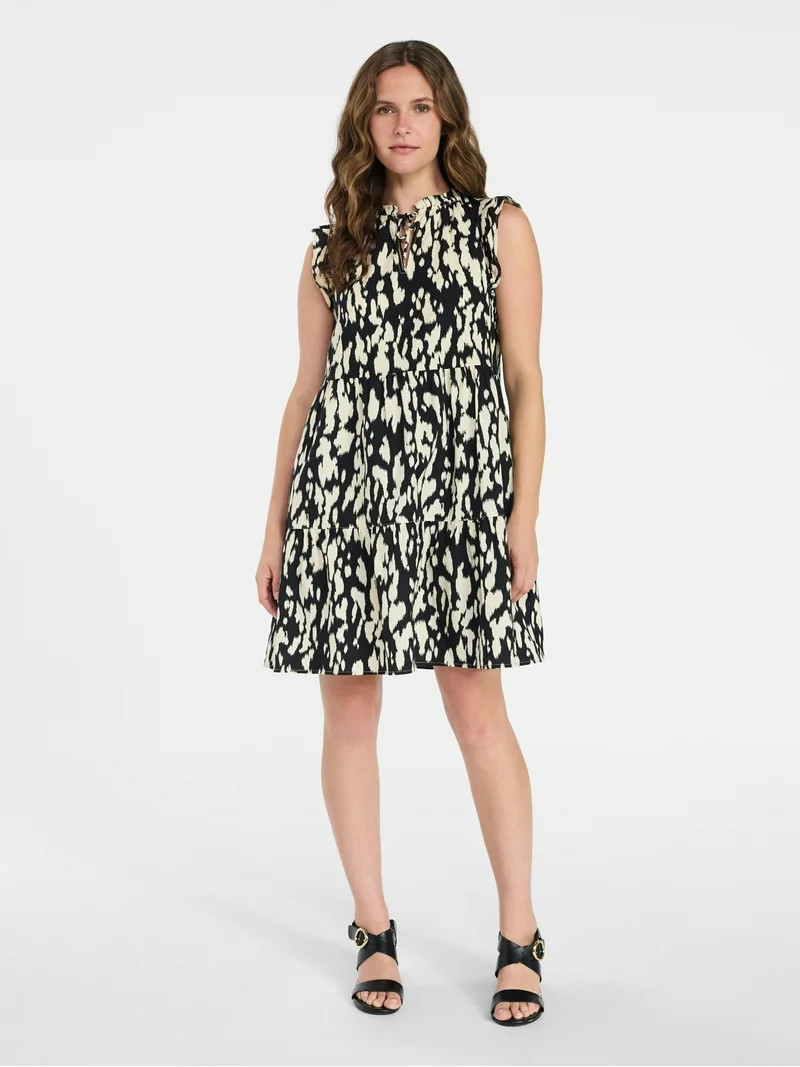 Time and Tru Women’s and Women’s Plus Flutter Sleeve Cotton Mini Dress, Sizes XS-4X | Walmart (US)