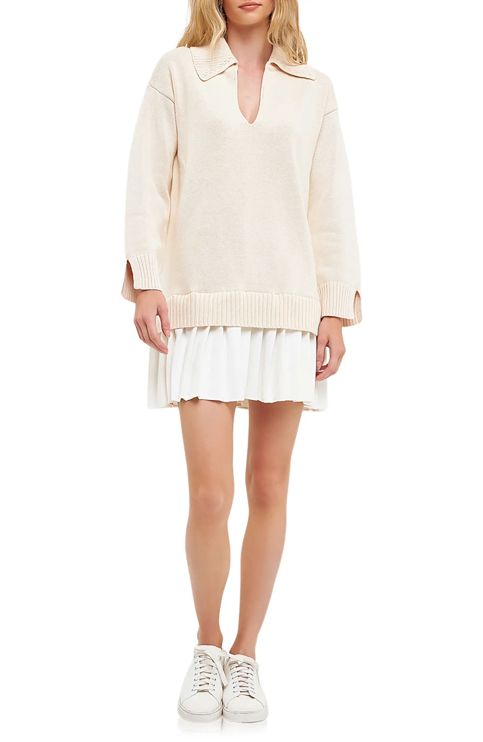 English Factory Mixed Media Pleated Minidress | Nordstrom | Nordstrom