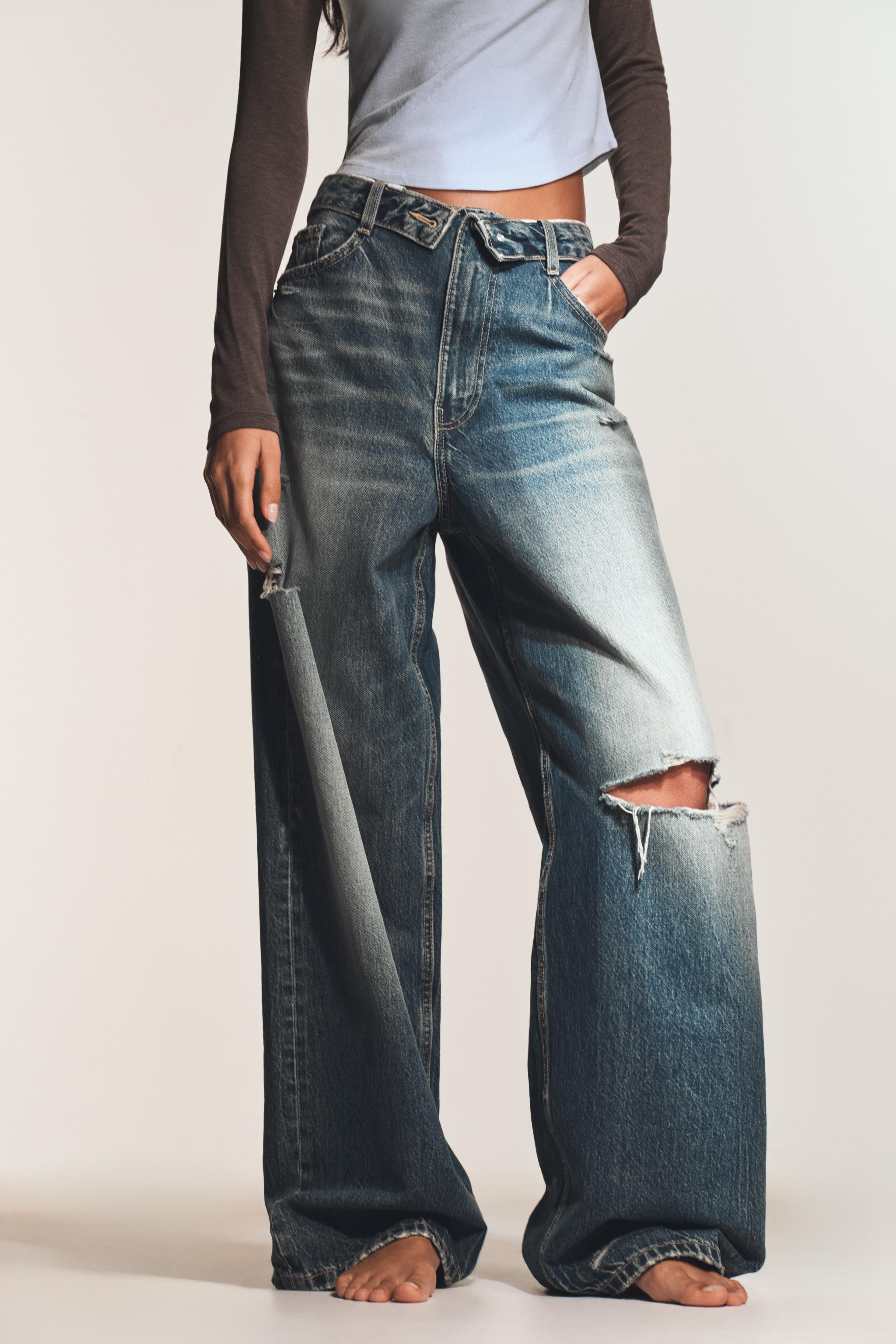 TRF MID-RISE FOLDED WAIST JEANS | Zara US
