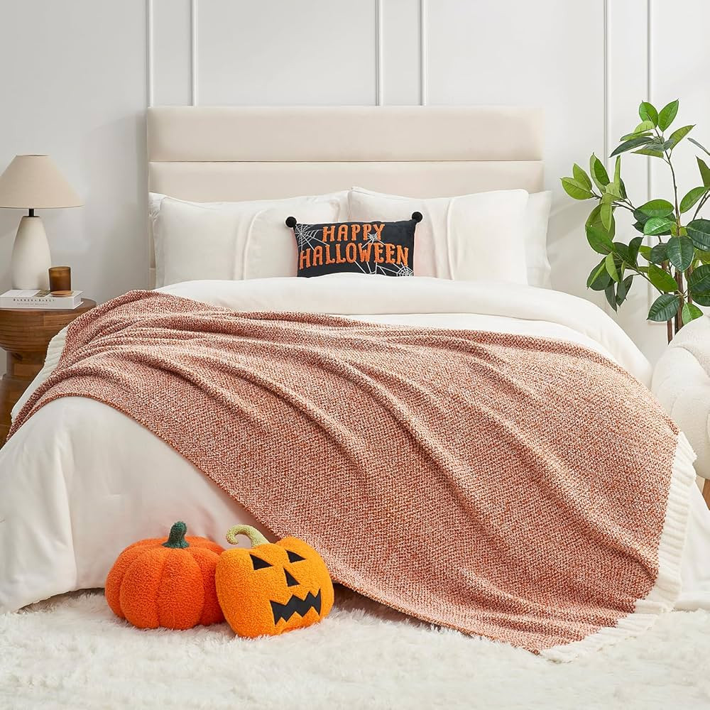 Snuggle Sac Orange Fall Blanket Twin Size, Oversized Soft Warm Cozy Knit Bedding Blanket, Luxurio... | Amazon (US)
