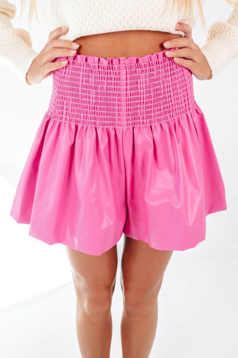 Queen Of Sparkles Leather Swing Shorts - Bright Pink | The Impeccable Pig