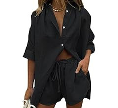 Women's 2 Piece Casual Tracksuit Outfit Set Half Sleeve Shirt and High Waisted Shorts Set | Amazon (US)