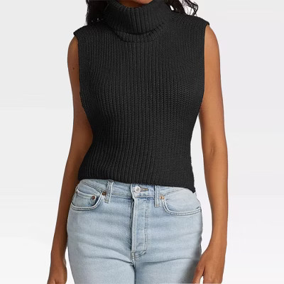 Womens Sleeveless Pullover Sweater Turtleneck Sweater Knt Tank Tops,Black - L | Target