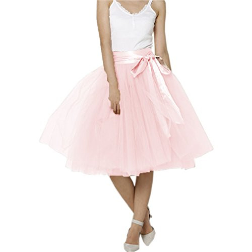 Lisong Women Knee Length Bowknot layered Tulle Party Prom Skirt 12 US Light Pink | Amazon (US)