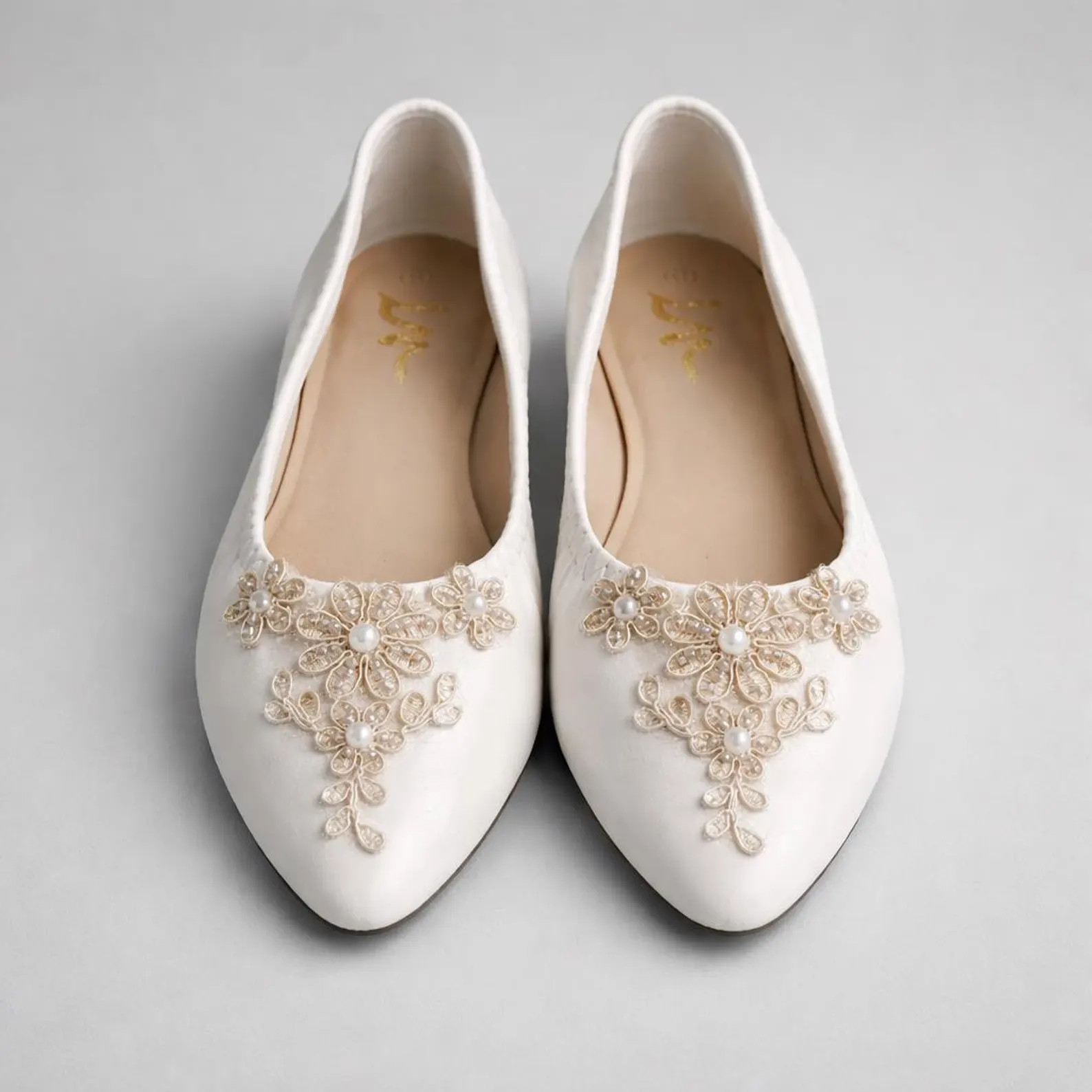Champagne Lace Bridal Flats. Beaded Mother of Bride Shoes.Getting Ready Wedding Slippers. Slip On... | Etsy (Global)