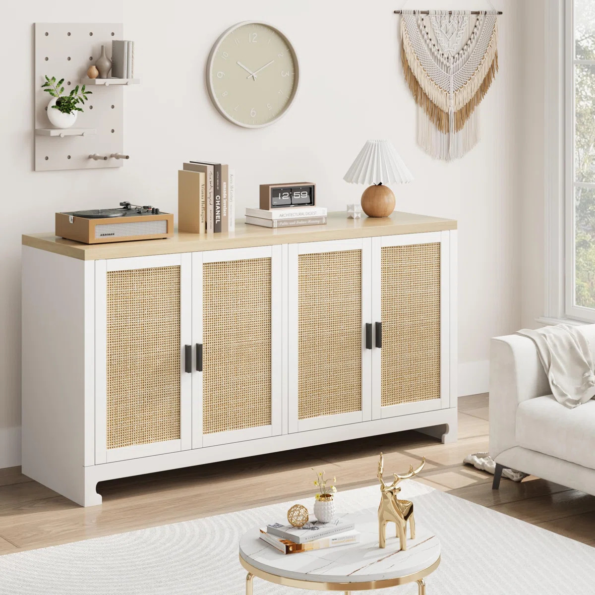 Buffet Cabinet,Rattan Accent Storage Cabinet With 4 Doors And Shelf | Wayfair North America