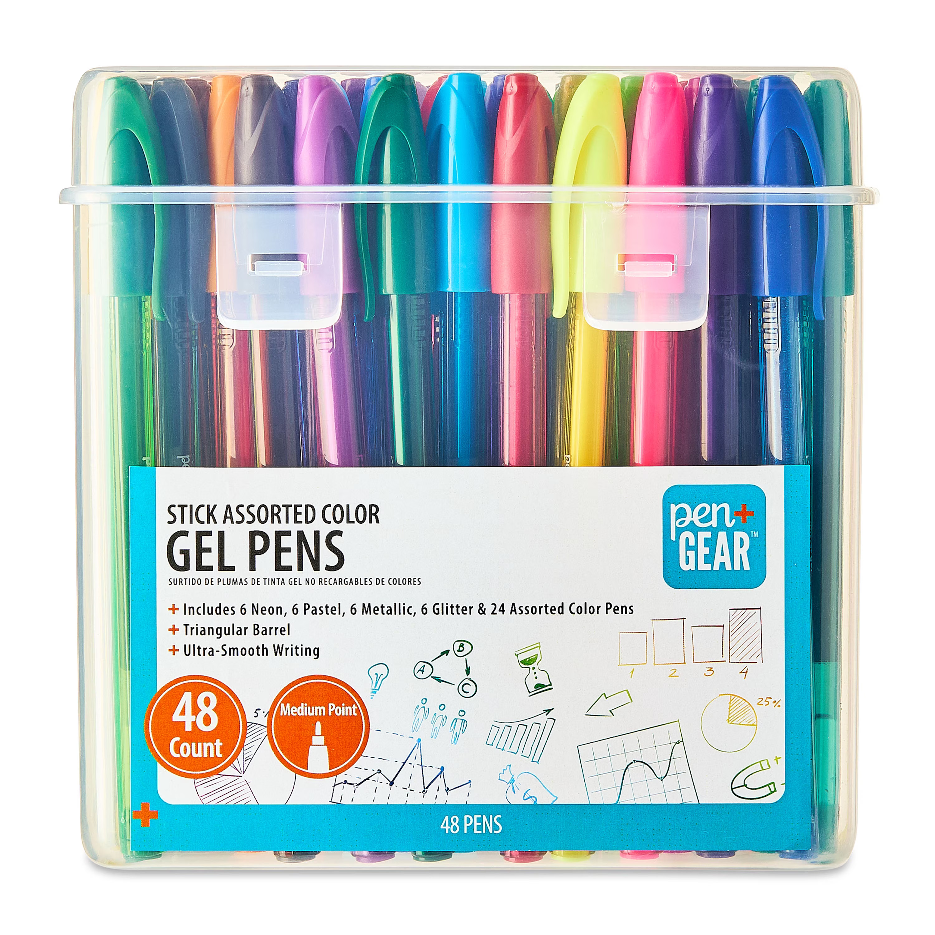 Pen + Gear Gel Stick Pens Medium Point 0.7 mm Assorted Colors 48-count 192511 | Walmart (US)