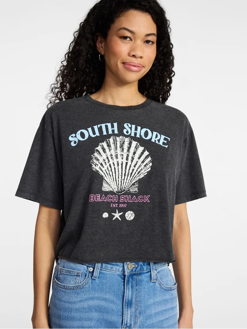 No Boundaries Boxy Cropped Graphic Tee, Women's XXS-XXL | Walmart (US)