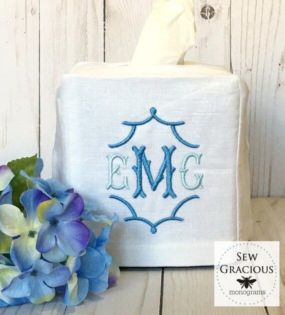 Monogrammed Tissue Box Cover, Powder Room, Guest Room, Bathroom Decor, Linen Wedding Gift, Hostes... | Etsy (US)