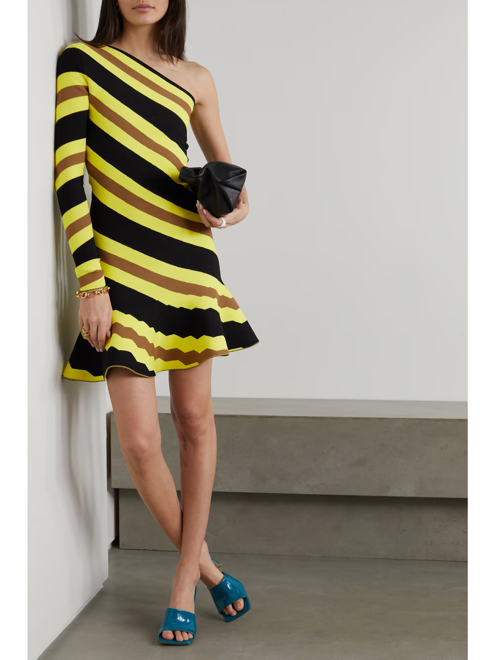 One-shoulder ruffled striped stretch-knit mini dress | NET-A-PORTER (UK & EU)