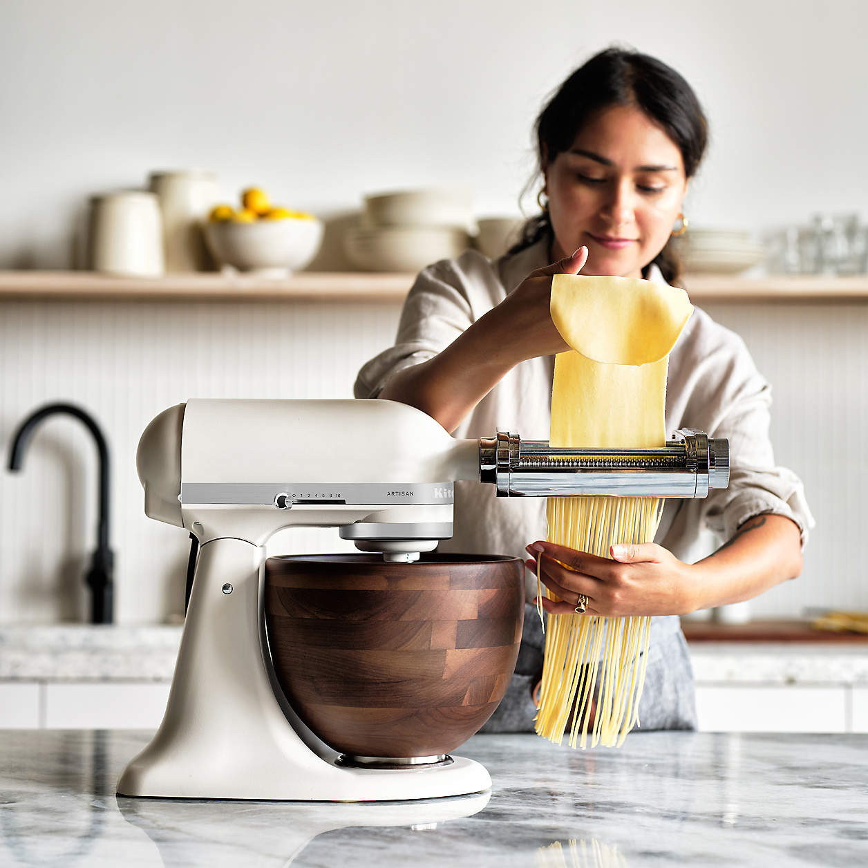 KitchenAid Artisan Series Porcelain White 5-Quart Tilt-Head Stand Mixer with Walnut Bowl + Review... | Crate & Barrel