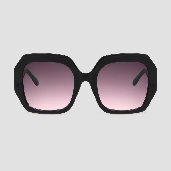 Women's Square Sunglasses with Burgundy Gradient Lenses - A New Day™ Black | Target