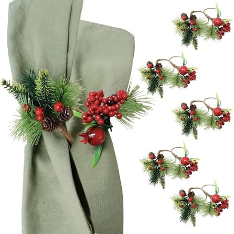 Angel Isabella Christmas Collection Napkin Rings - Cloth Napkin Holder For Table Setting, Evergre... | Amazon (US)