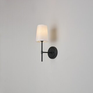 Clarissa 1-Light Wall Sconce, Matte Black, White Fabric Shade - one size - On Sale - Overstock - ... | Bed Bath & Beyond