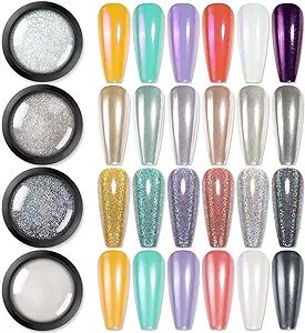 BORN PRETTY Chrome Powder,Metallic Mirror Pearl Holographic Pigment Powder Manicure Nail Art Deco... | Amazon (US)