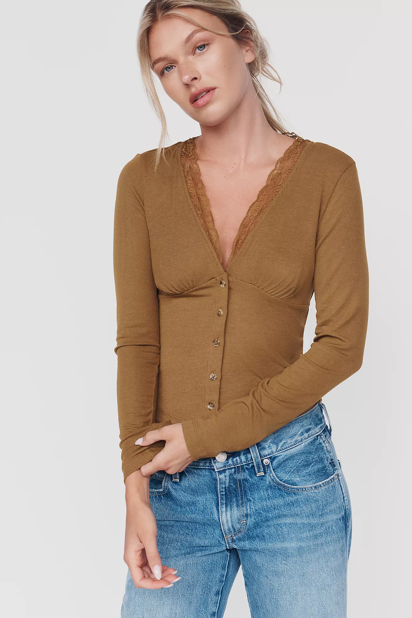 By Anthropologie 100% Cotton Plunge-Neck Cardigan | Anthropologie (US)