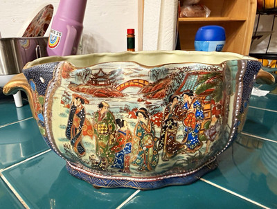 Vintage Chinese  Satsuma Style Foot Bath Basin Moriage Porcelain Planter | eBay US