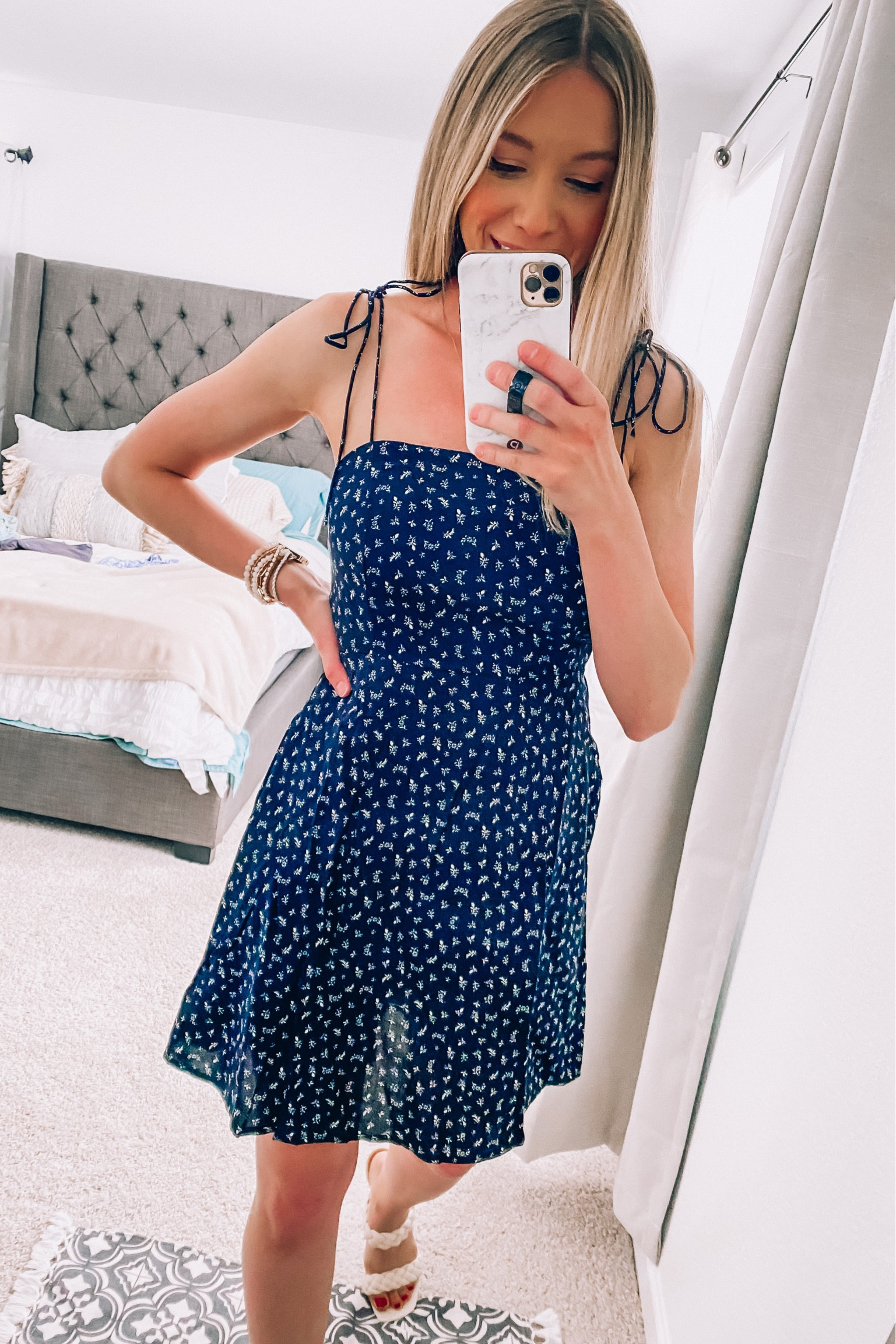Summer dress! Casual wedding guest dress, mini dress, casual dress, floral dress, navy dress, summer outfit, vacation outfit inspiration. 

#LTKsalealert #LTKstyletip #LTKwedding