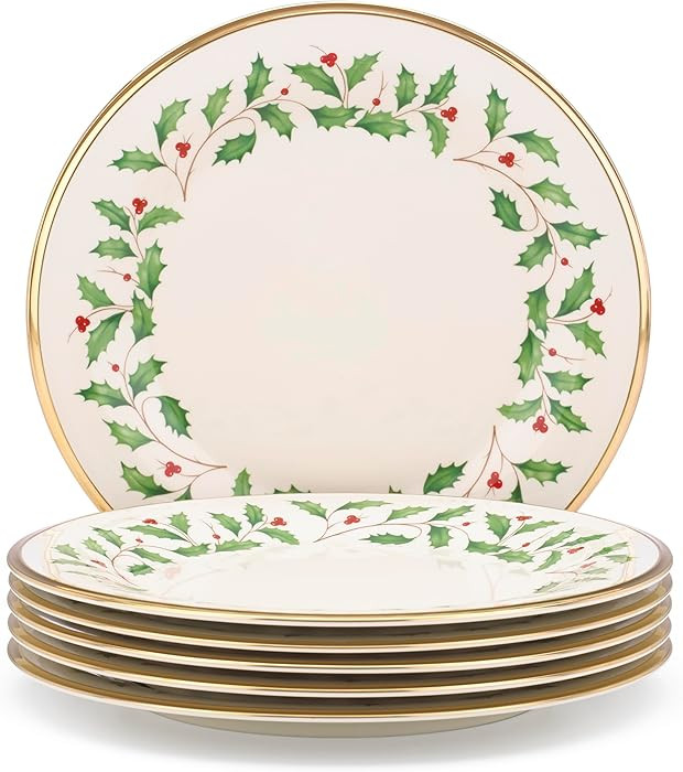 Lenox Holiday 6-Piece Dinner Plates Dinnerware Set, Service For 6, Porcelain, Dishwasher Safe, Ro... | Amazon (US)