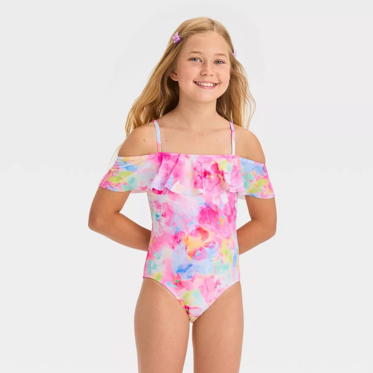 Girls' 'Flower Daydream' Floral Printed One Piece Swimsuit - Cat & Jack™ White/Pink | Target
