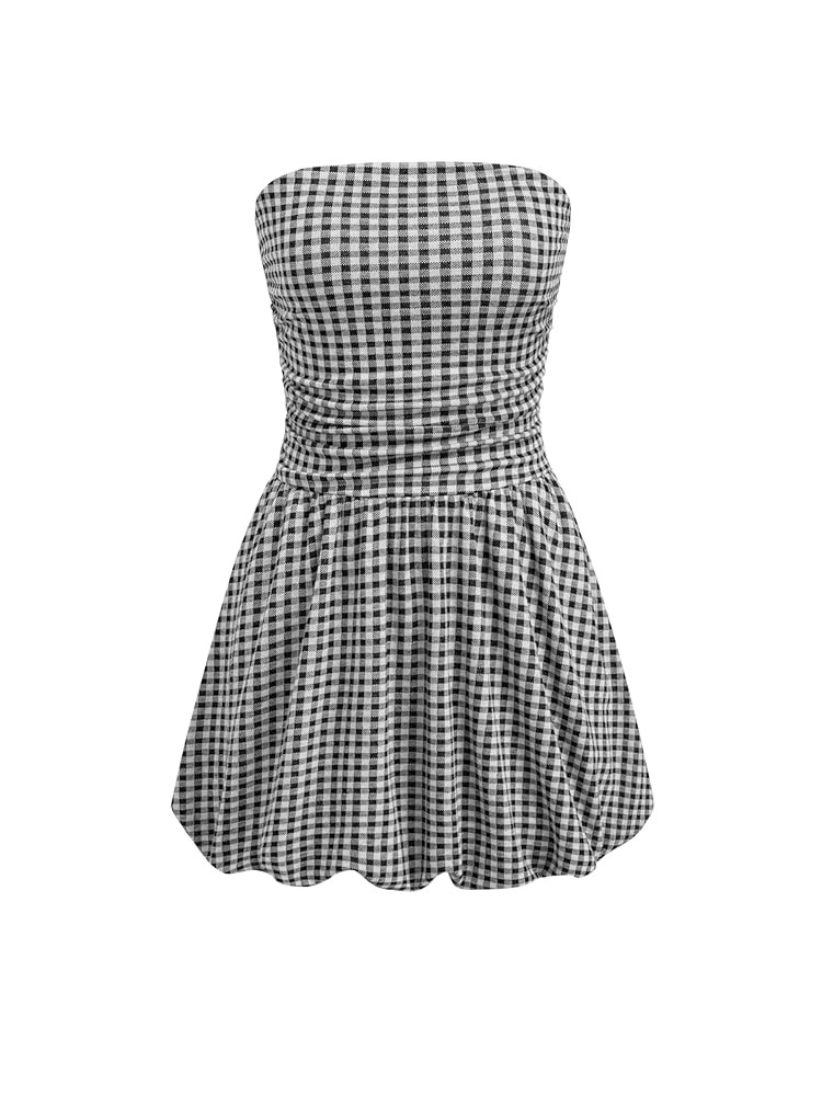 CIDER Women's Cocktail Dress Gingham Bubble Tube Dress Strapless Ruched Sleeveless Dresses for Su... | Amazon (US)