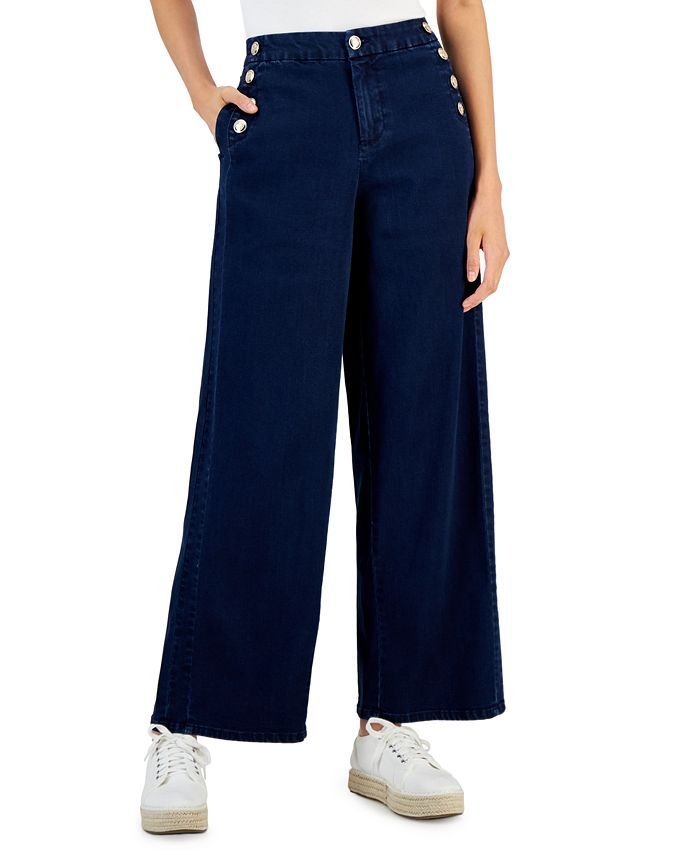 Charter Club Women's Sailor Button Wide-Leg Jeans, Created for Macy's & Reviews - Jeans - Women -... | Macys (US)