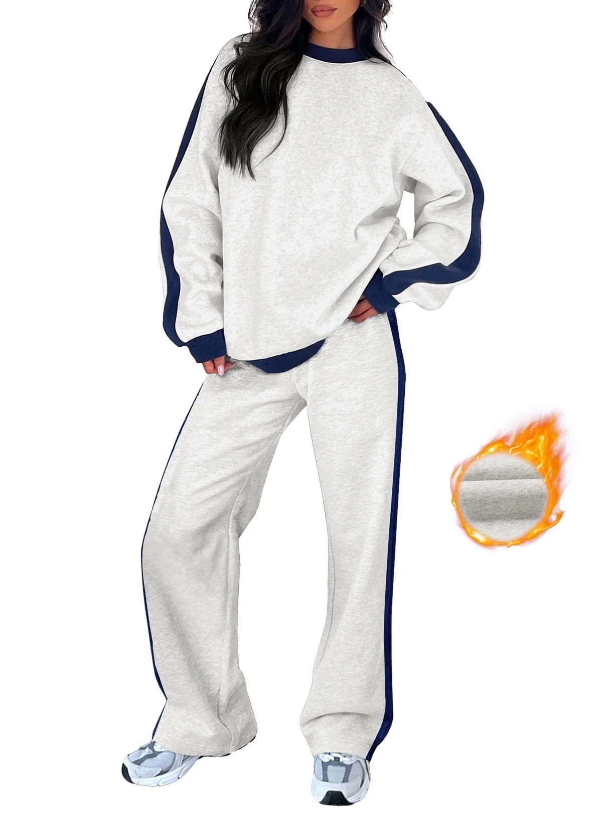 SHEWIN Womens Sweatsuits 2 Piece Set Fleece Lined Outfits Crew Neck Colorblock Long Sleeve Sweats... | Walmart (US)