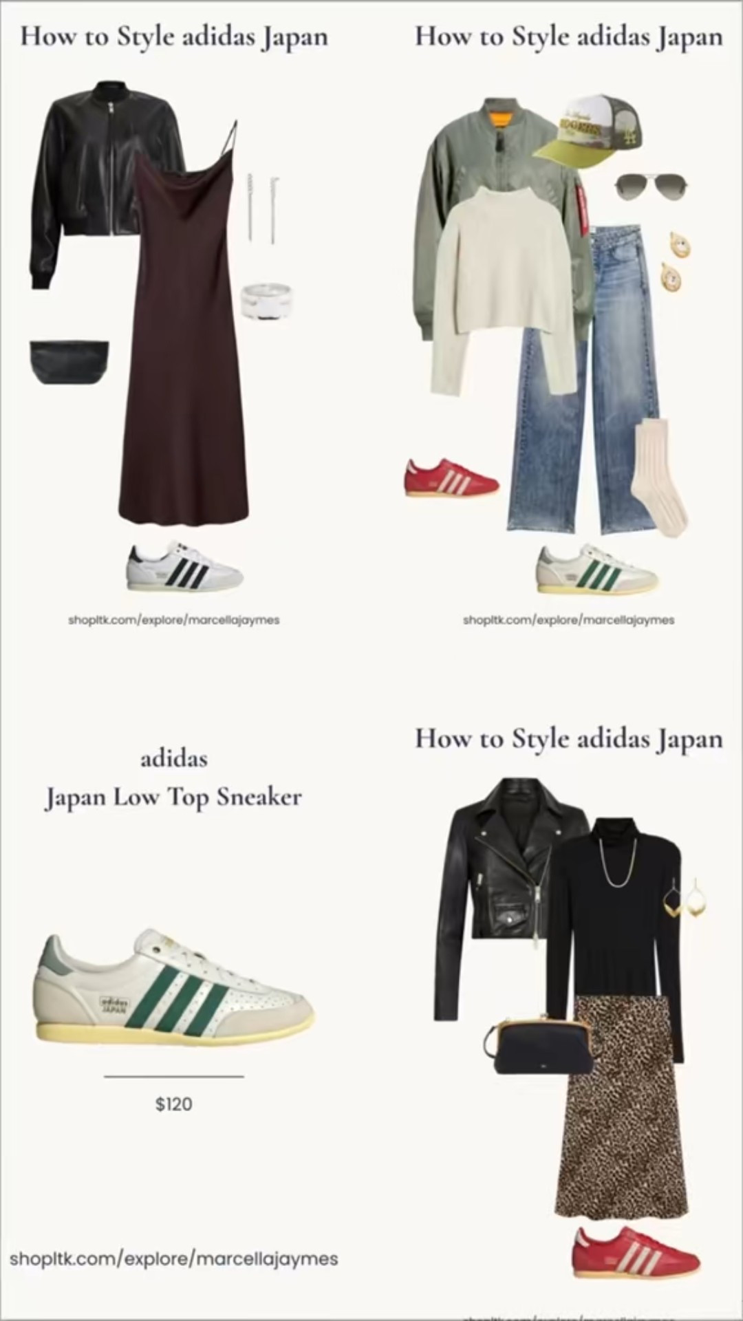 3 ways to style the adidas Japan. 1. Date Night - Sporty chic 
2. Casual- denim + bomber jacket 
3. Work #adidasjapan #adidassamba #sambaoutfit 


#LTKShoeCrush #LTKStyleTip #LTKItBag