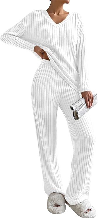 SHEWIN Women's Pajama Sets Long Sleeve Short Sleeve 2 Piece Lounge Sets Ribbed Knit Sweater Sleep... | Amazon (US)