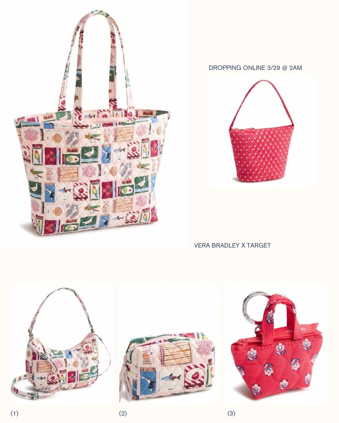 Shop the Vera Bradley x target collab on Sunday, 3/29! Dropping at 2 AM central time online. Cute matchbox print totes, duffle, shoulder bag, etc. cute summer patterns.

#LTKspring #LTKspringtrends #LTKTravel
