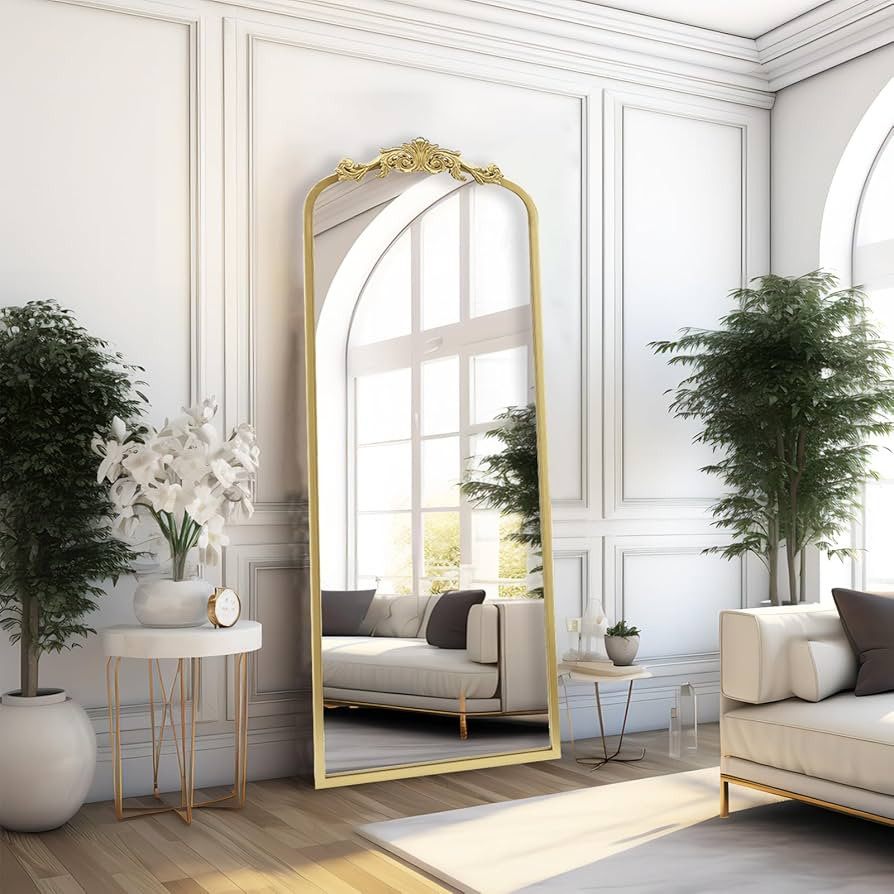 Arched Gold Antique Full Length Mirror, 22"x65" Traditional Elegant Floor Vintage Mirror with Orn... | Amazon (US)