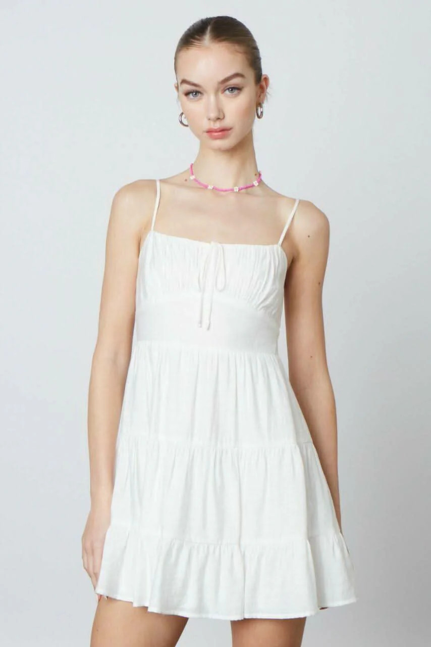 Mademoiselle White Babydoll Mini Dress M | Boho Pink