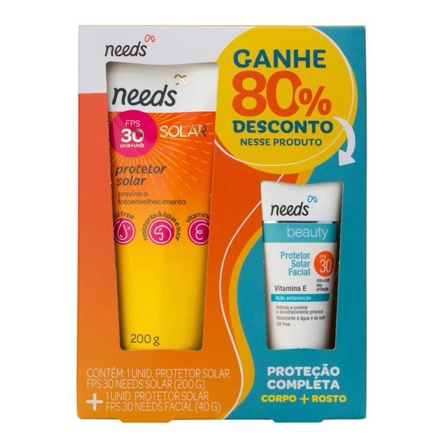 Kit Needs Proteção Completa - Protetor Solar FPS 30 200g + Protetor Solar Facial... | Drogasil BR