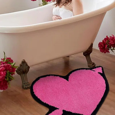 Bath Rug Pink Heart Shape Bathroom Mat, Soft And Absorbent Bath Mat, Non Slip Washable Bath Rug For Shower Bedroom Kitchen Living Room Decor | Wayfair North America