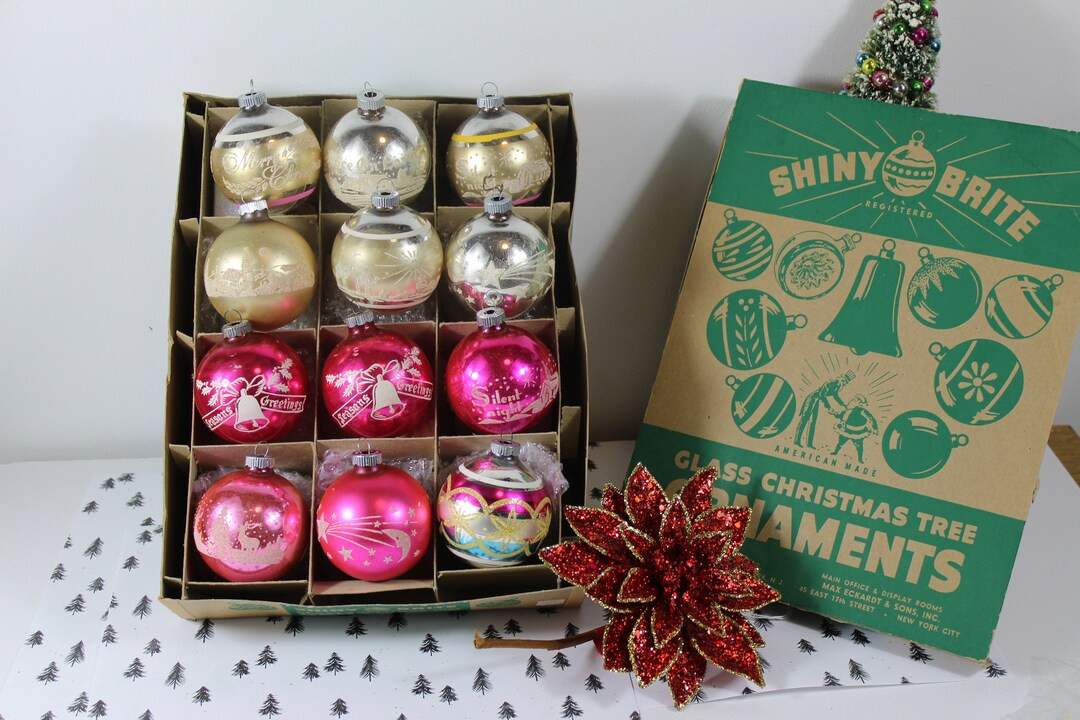 Shiny Brite Boxed Set Stencil Ornaments Silver Glass Ornaments - Etsy | Etsy (US)