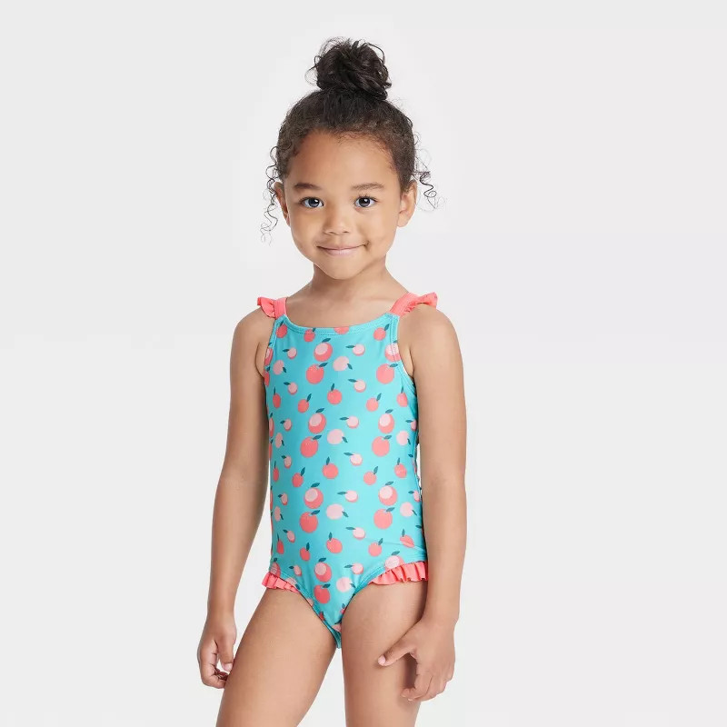 Toddler Girls' Peach Print One Piece Swimsuit - Cat & Jack™ Orange | Target