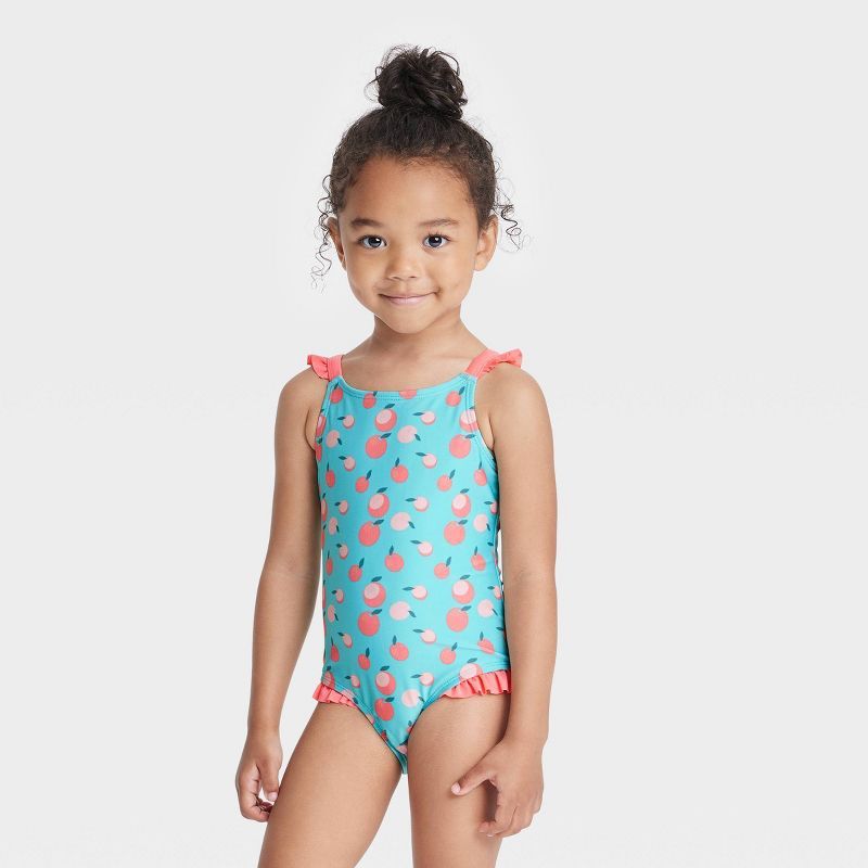 Toddler Girls' Peach Print One Piece Swimsuit - Cat & Jack™ Orange | Target