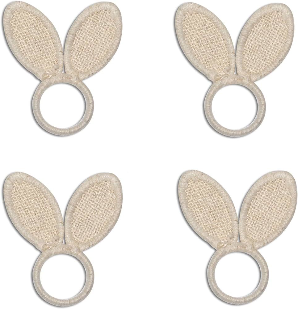 India Handicrafts 20242 Bunny Rabbit Ears, White 4 Inch Jute Net Material Dinner Napkin Ring; Set... | Amazon (US)