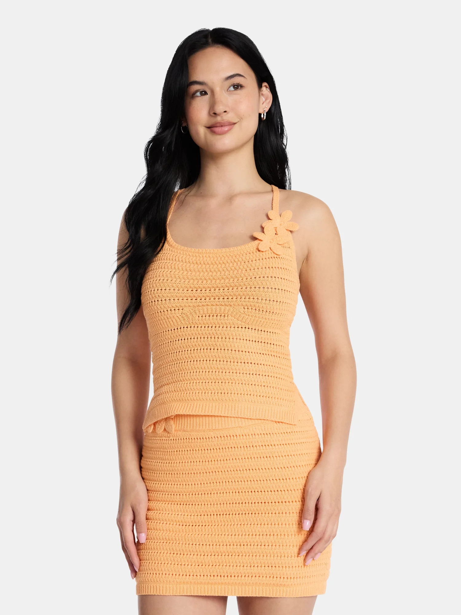 Madden NYC Women’s Crochet Cotton Top with 3D Flowers, Sizes XXS-XXL | Walmart (US)