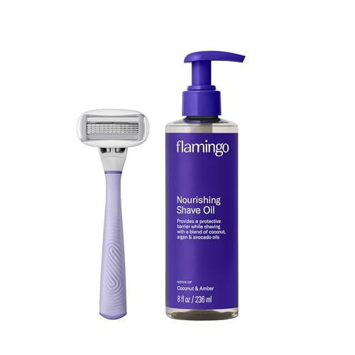 Flamingo Razor Shaving Set for Women - 5-Blade Razor, Nourishing Shave Oil, and Shower Holder - Lilac | Amazon (US)